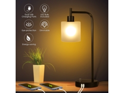 2026 lâmpada de Mesa Industrial com Abaixamento de Vidro 2 Portas Usb Regulável Vintage para Quarto (lâmpada Incluída)