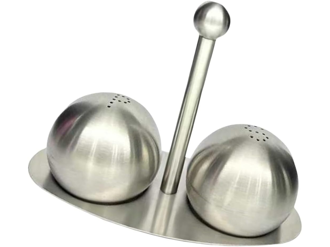 Conjunto De Saleiro E Pimenteiro Em Aço Inoxidável Com Base Para Cozinha - Caixa Para Condimentos Com Base