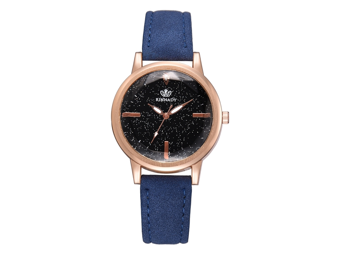 Relógio de Pulso Feminino Elegante Mostrador Redondo com Estrelas Pulseira de Couro Pu