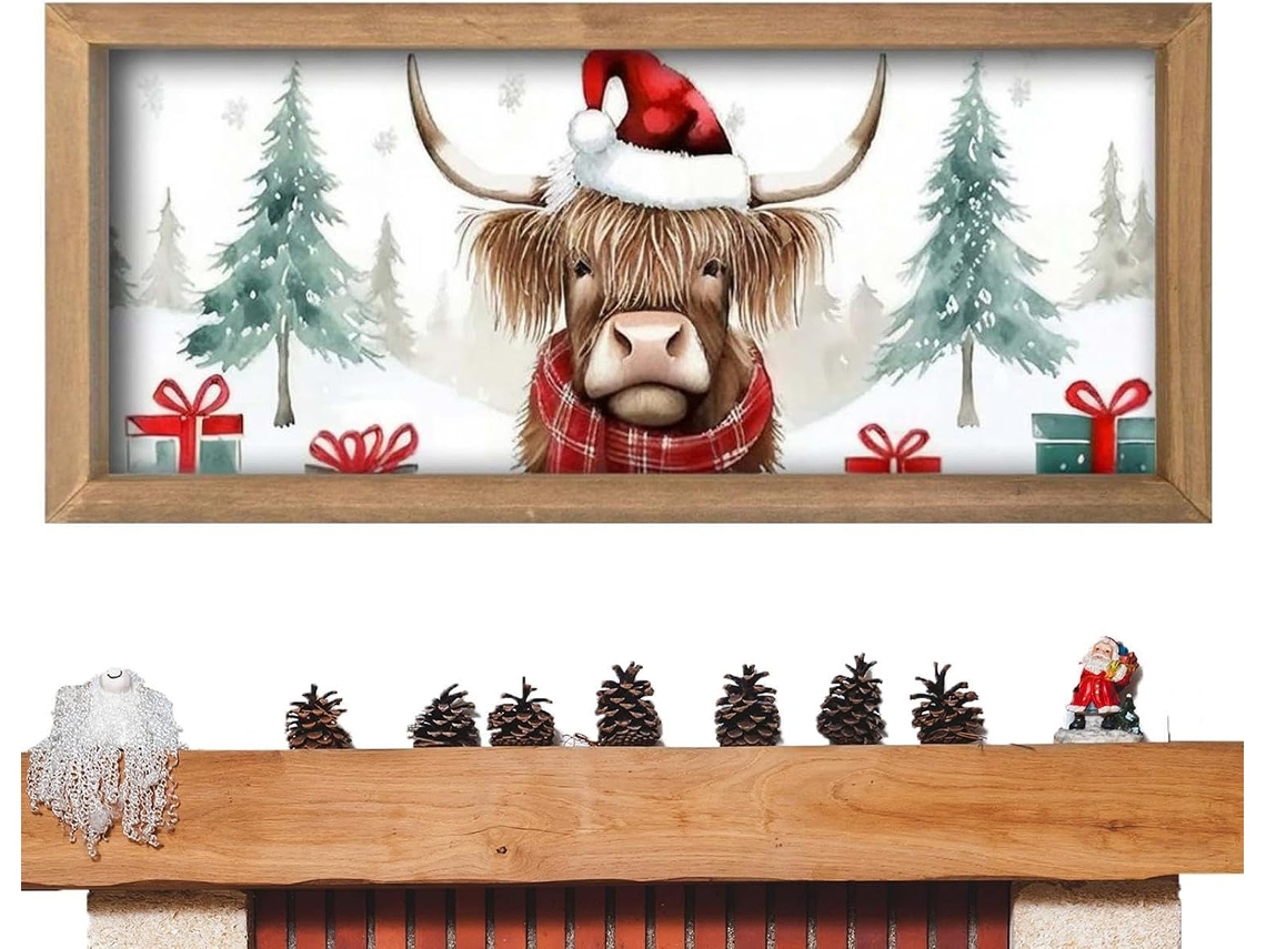 Painel De Parede Decorativo Em Madeira Com Animal | Vaca Das Terras Altas Para Banheiro/biblioteca