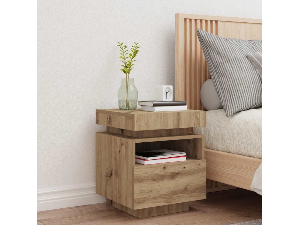 Vidaxl Mesa De Cabeceira C/ Leds 40x39x48,5 Cm Carvalho Artisiano