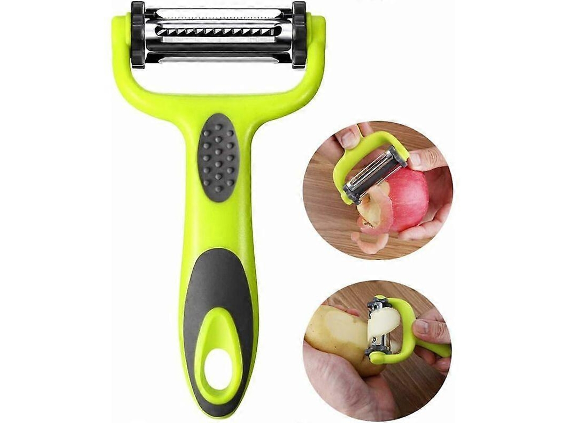 Pelador Multifuncional 3 em 1 para Verduras e Frutas, Aço Inoxidável, Giratório, Cor Verde