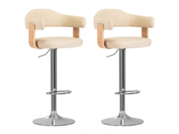 Vidaxl Bancos De Bar 2 Pcs Madeira Curvada E Couro Artificial Creme