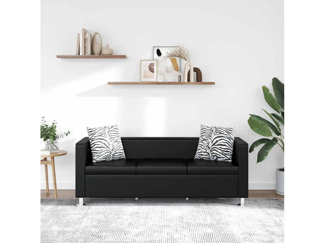 Vidaxl Sofá De 3 Lugares Couro Artificial Preto