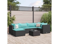 Vidaxl 7 Pcs Conjunto Lounge De Jardim C/ Almofadões Vime Pe Preto