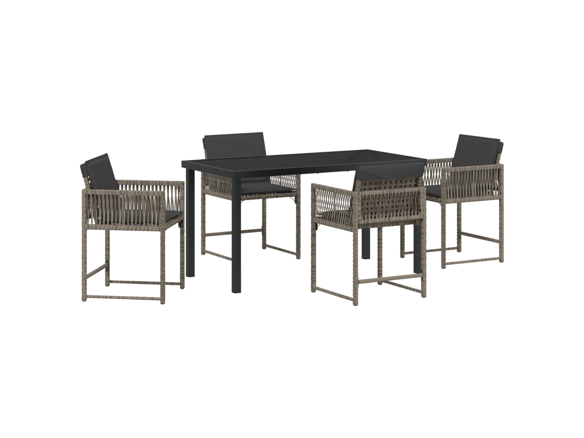 Conjunto 5 De Jantar De Jardim Com Almofadas Vidaxl Cinza Rattan Pe