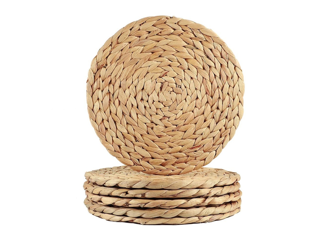 Jogos Americanos Redondos Ecológicos, Jogos Americanos De Jacinto Dágua Natural, Resistentes Ao Calor Para Mesa De Jantar, Jogos Americanos De Palha