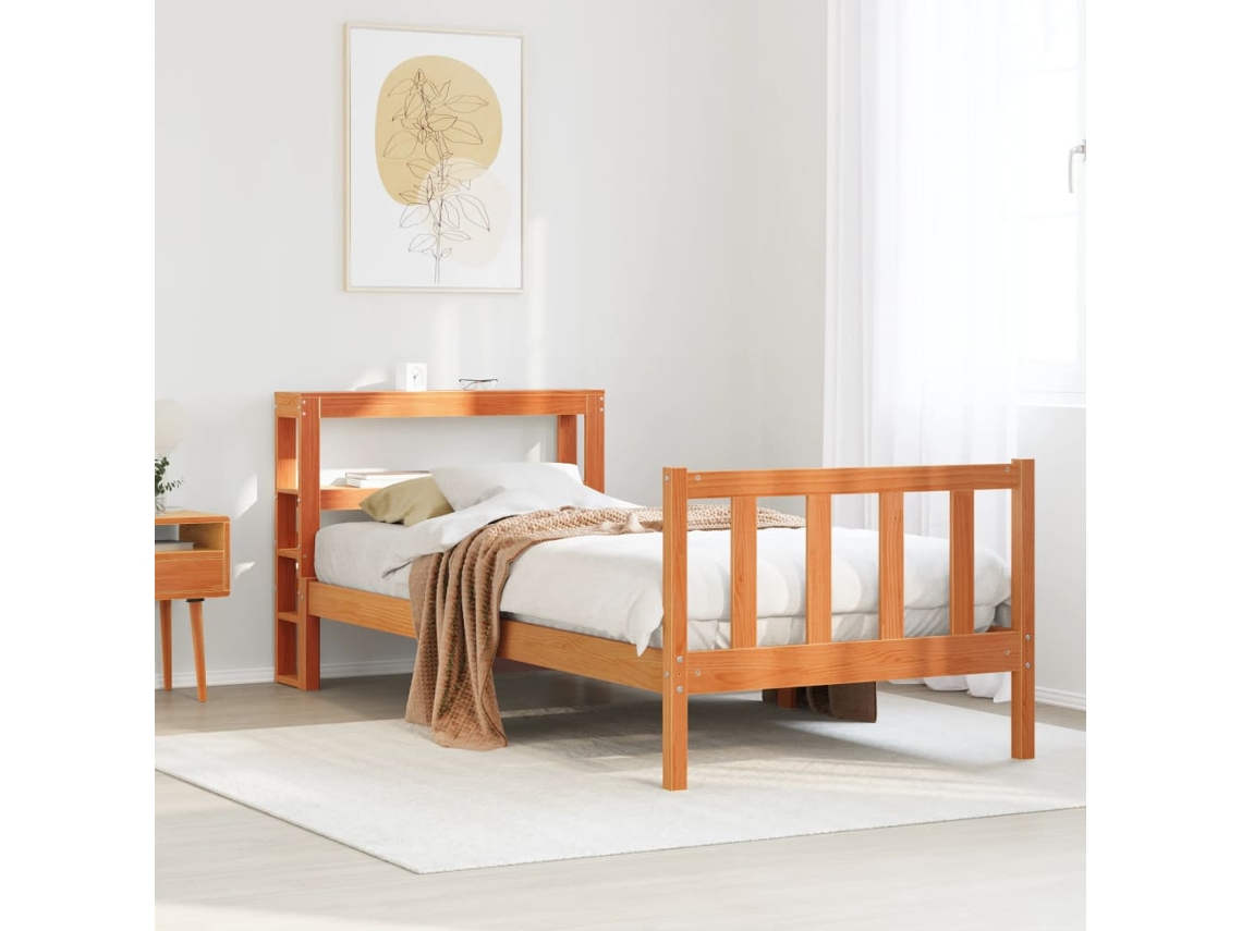 Vidaxl Estrutura Cama C/ Cabeceira 100x200cm Pinho Maciço Castanho mel