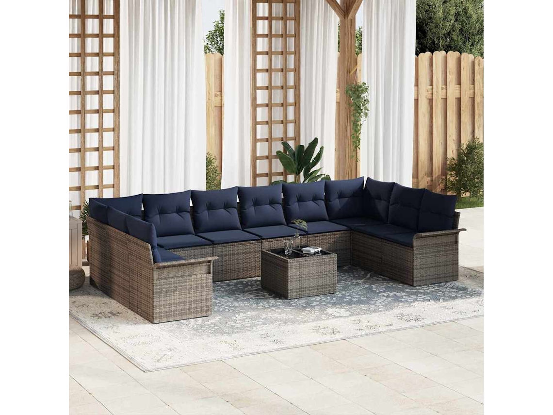 Vidaxl Conjunto De Sofá De Jardim 11 Pcs Cinzeto Vime Pe