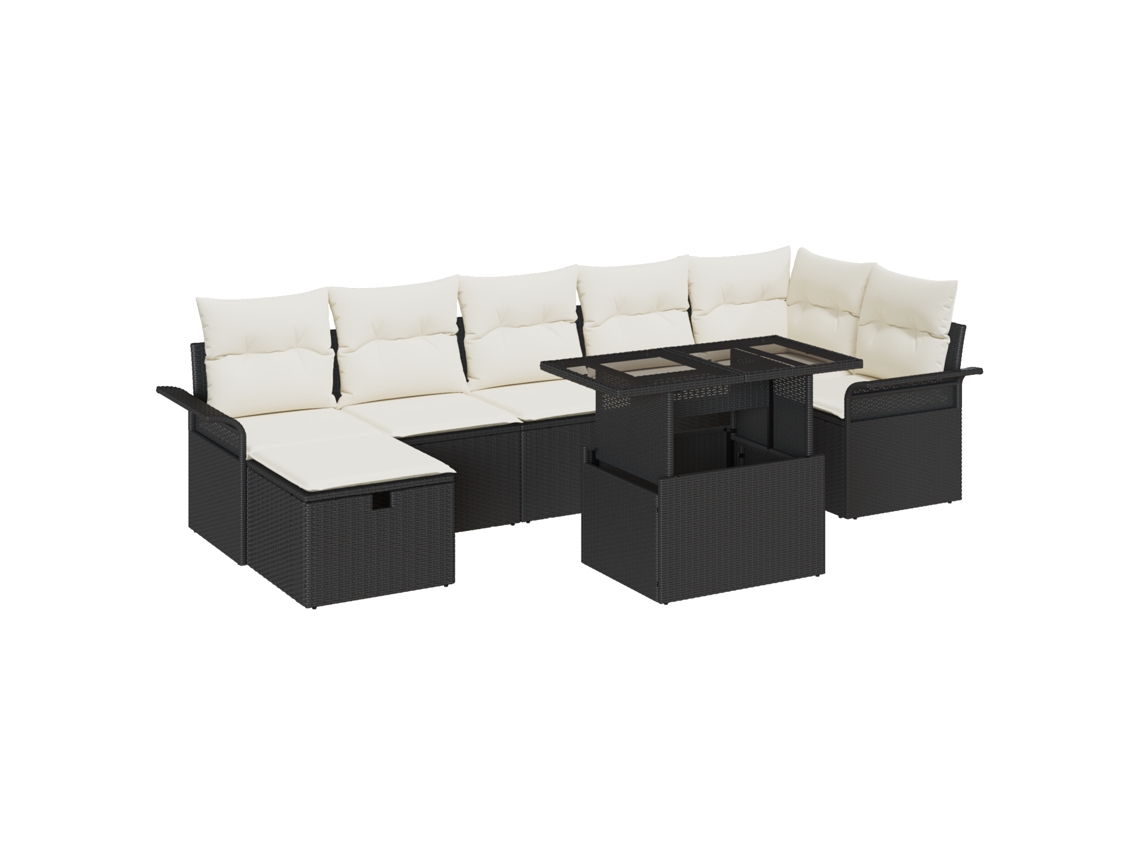 Conjunto 8 Conjunto De Sofá De Jardim Vidaxl Preto Vime Pe (297,5 X 132,5 X 85 Cm)