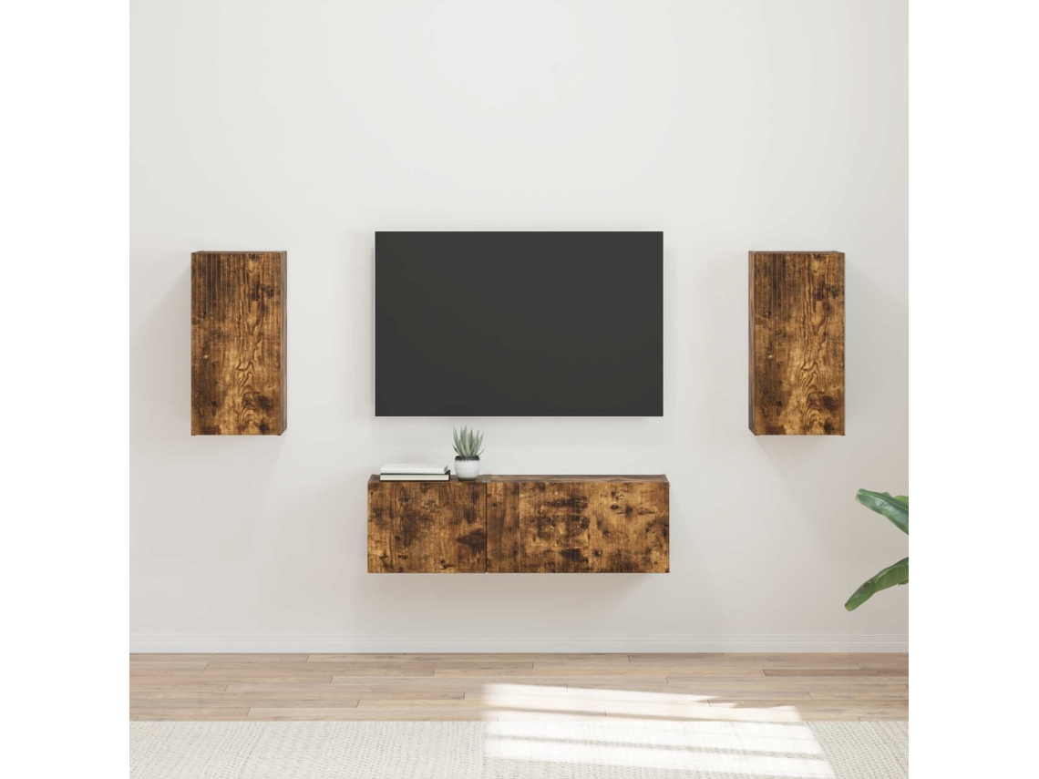 Vidaxl Conjunto De Gabinete De Parede Para Tv 4 Pcs Carvalho Defumado