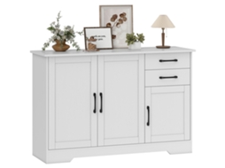 Aparador Funcional Com 3 Portas, 2 Gavetas E Prateleira Ajustável, 120x38x79cm, Branco