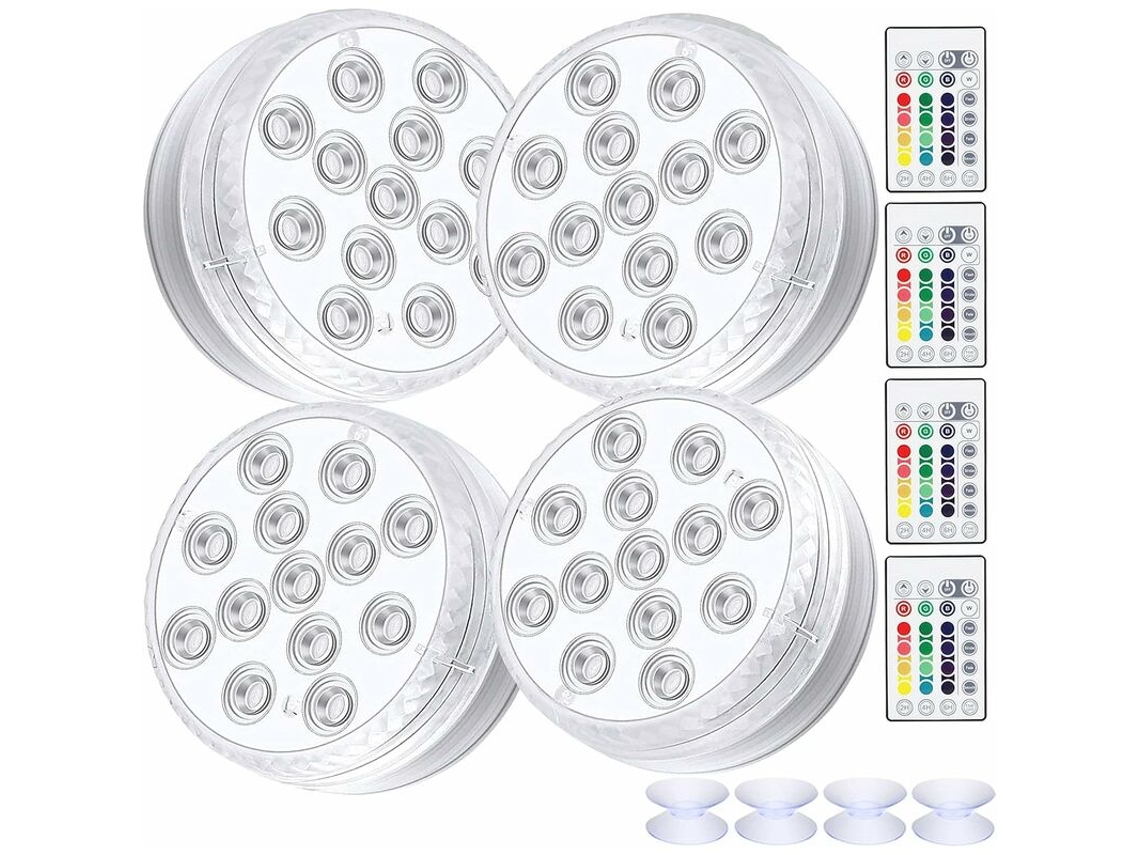 Luminária Led À Prova D'água para Piscina com Controle Remoto, Mudança de Cor Rgb, Decoração para Lago, Piscina e Aquário, 4 Unidades BRILVIBERA