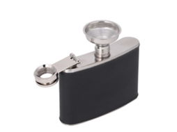 Termialha De Aço Inox Portátil Para Vinho E Whisky Com Couro Elegante, 4oz/120ml, Preta