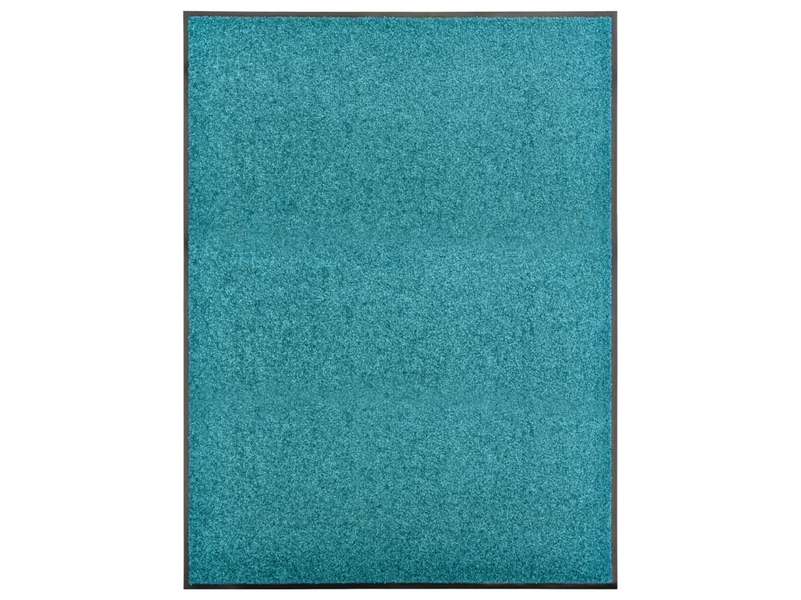 Vidaxl Tapete De Porta Lavável 90x120 Cm Azul Ciano