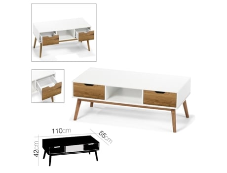 Mesa de Centro FORNOR Wita Mesa Café (110x55x42.5 cm - Madeira - Branco)