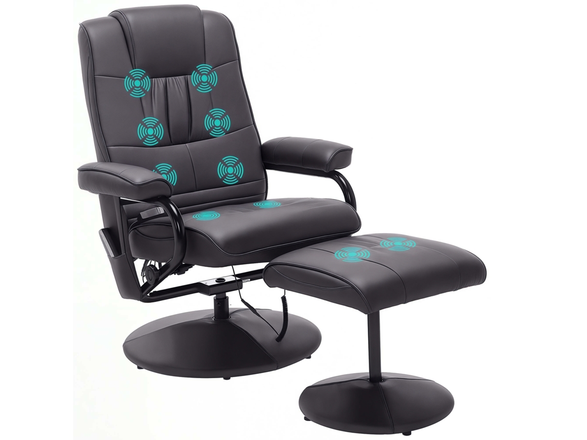 Cadeira de massagem com banco, 10 pontos de vibração e 1 controle remoto, 77 cm x 84 cm x 95 cm, marrom.