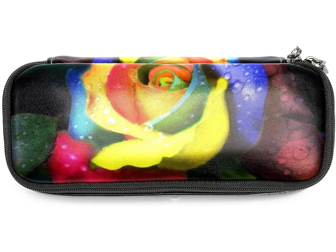 Estojo Grande Com Estampa De Rosas Coloridas, Ideal Escola, Escritório, Adultos, Meninas E Meninos