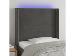 Vidaxl Cabeceira De Cama C/ Led Veludo 103x16x118/128 Cm Cinza-escuro