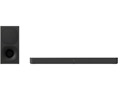 Soundbar  SONY HT-S400 (2.1 - 330 W - Subwoofer Sem Fios) — Barra de som HT-S400 de 2.1 canais, com uma saída total de 330 W e um potente subwoofer sem fios. Esta barra de som permite que os utilizadores ouçam som proveniente de todas as direções, graças ao Dolby® Digital de alta qualidade com a tecnologia de som surround virtual S-Force PRO Front Surround da Sony. Coloca os espetadores no centro da ação dos seus filmes favoritos, reproduzindo um som surround cinematográfico. Utilizando apenas colunas frontais, a tecnologia de processamento do campo sonoro digital, exclusiva da Sony, reproduz virtualmente o campo de som surround. Desfrute de som e diálogos mais nítidos com a X-Balanced Speaker Unit e Separated Notch Edge. Graças à interface de utilizador integrada, as definições da barra de som aparecem automaticamente no menu de definições rápidas da TV BRAVIA (ver TVs compatíveis) para um fácil controlo do volume e definições de som.
