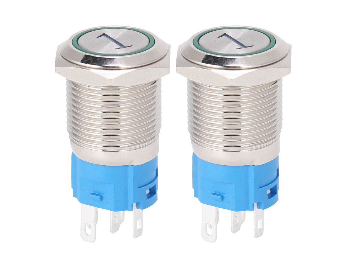 2pcs Interruptor Push Button Momentâneo Reset Led 1verde 16mm 5 Pinos 3 6vdc | S/MARCA