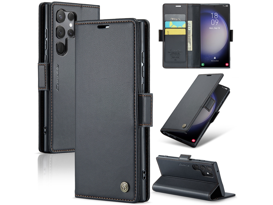 Capa Antifurto Para Celular, Capa De Couro Com Compartimento Para Cartão.preto - Iphone 15 Plus