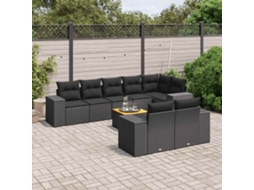 Vidaxl 9 Pcs Conjunto De Sofás P/ Jardim C/ Almofadões Vime Pe Preto