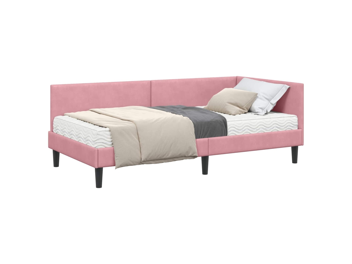 Conjunto de 2 Estruturas de Cama de Canto com Colchão Cinzeto Veludo MAISON EXCLUSIVE (não especificado)