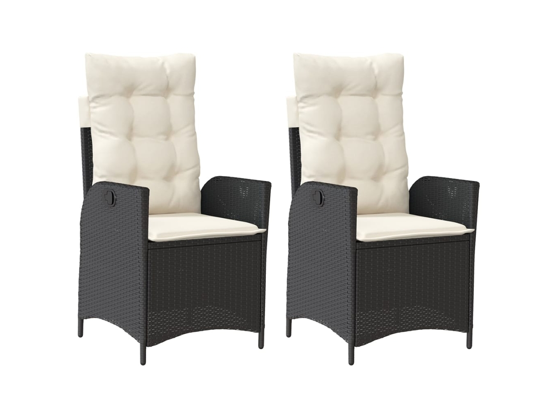 Conjunto de Cadeiras de Jardim Reclináveis C/ Almofadões 2 Peças Vime Pe Preto MAISON EXCLUSIVE