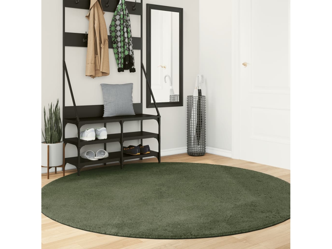 Vidaxl Tapete Pelo Curto Macio E Lavável Huarte Ø 200cm Verde-floresta