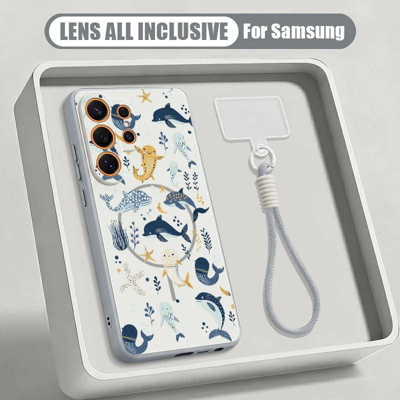 Capa De Celular Com Pulseira Magnética E Estampa De Tartaruga (cinza) Para Galaxy S23