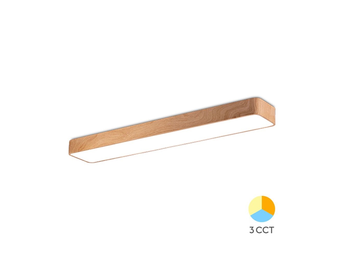 Plafon Led Decorativo 45w 3em1 4650lm Acabamento Madeira Braytron