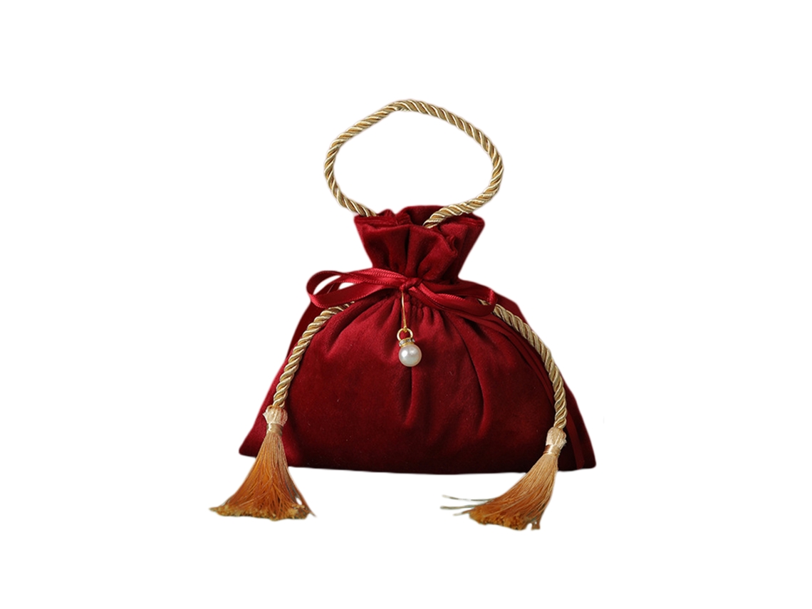 Sacola de doce de veludo com tassel dourado pérolas casamentos LAXISCREED
