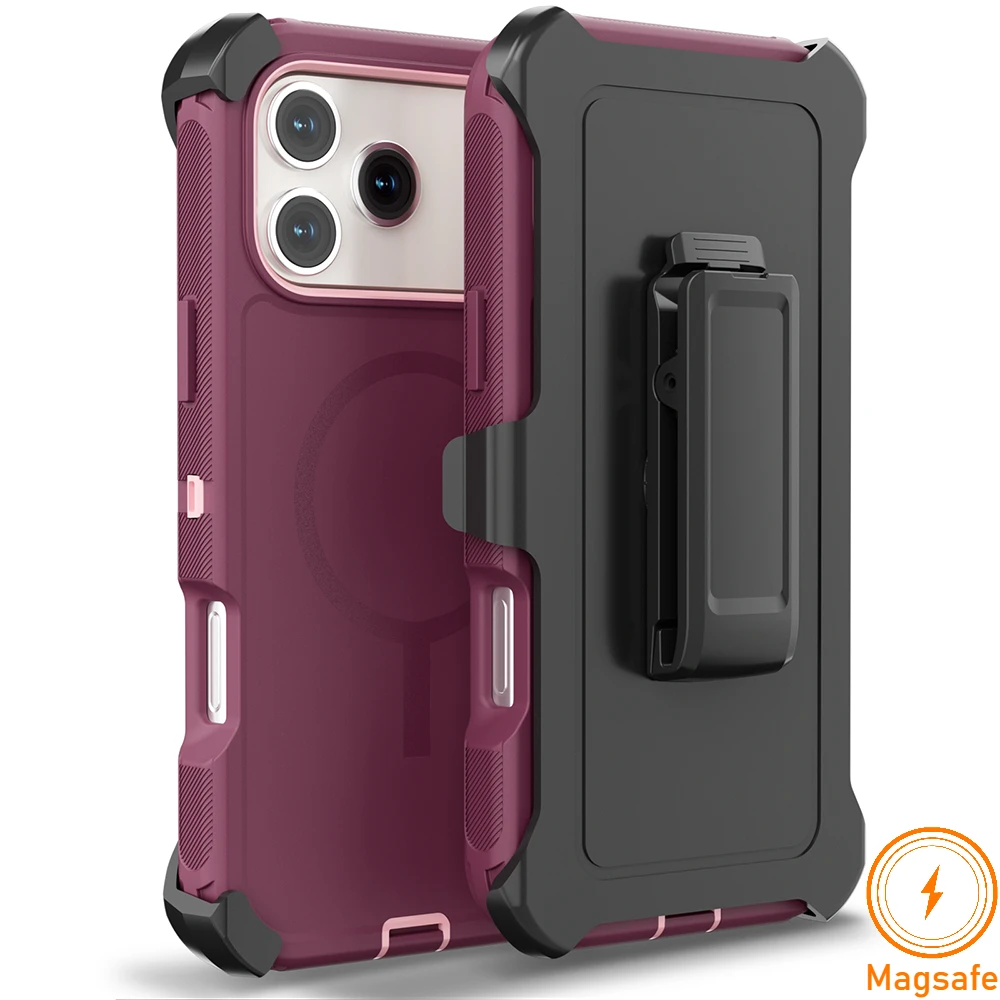 (vermelho Escuro, Iphone 12) Capa Magnética Para Celular, Compatível Com Magsafe, Resistente E Durável, À Prova De Choque, Com Clipe.