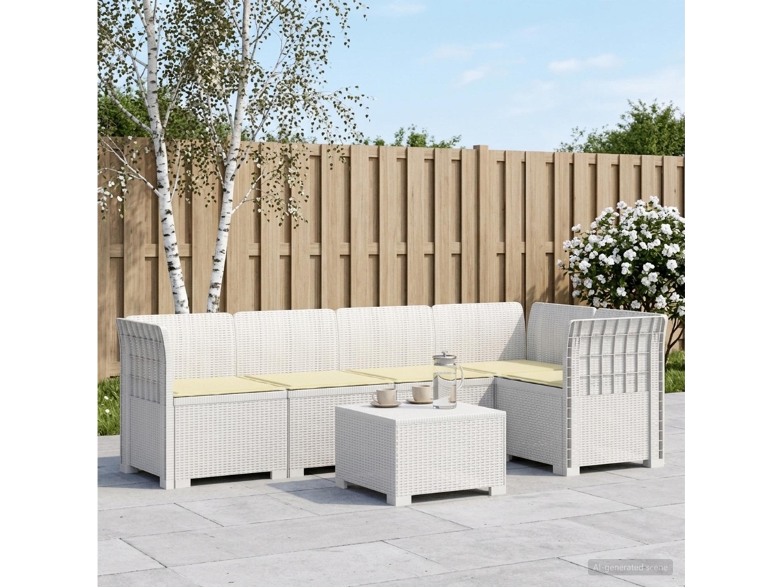 Vidaxl Sofá De Jardim De 5 Pessoas Com Almofadas Visual De Rattan Pp