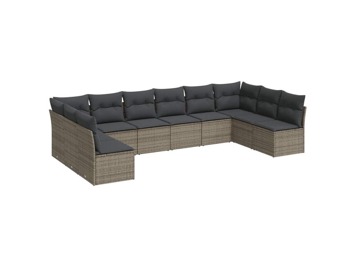 Conjunto de 10 Sofás de Jardim com Almofadões Vime Pe Cinzento MAISON EXCLUSIVE