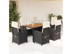 Vidaxl 7 Pcs Conjunto De Jantar P/ Jardim C/ Almofadões Vime Pe Preto
