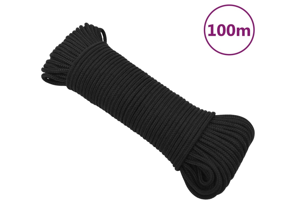 Vidaxl Corda De Barco 3 Mm 100 M Polipropileno Preto Completo