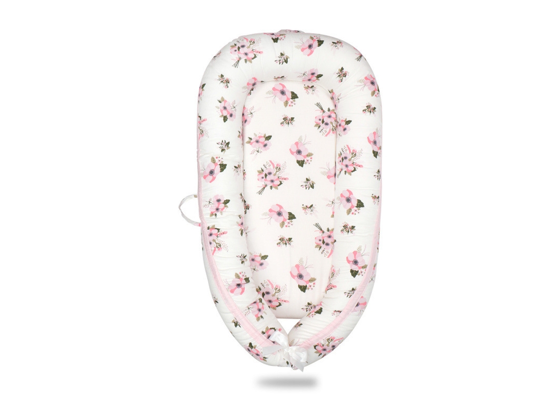 Cama portátil para bebê em algodão respirável com capa removível, 90x50cm DIGITALLAB (flores rosa)