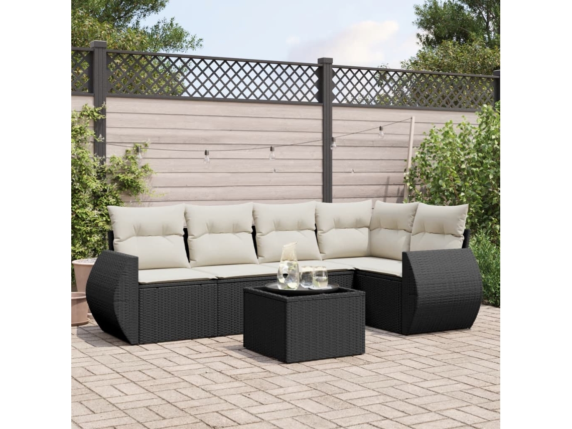 Vidaxl 6 Pcs Conjunto Sofás de Jardim C/ Almofadões Vime Pe Preto