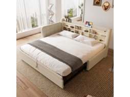 Sofá cama 90x200 Linho Bege Conversível 180x200 Usb c VOLTEDGE