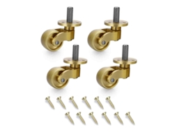 Conjunto de 4 rodízios universais de latão (com parafusos) – Rodas de reposição resistentes para móveis, carrinhos e armários.