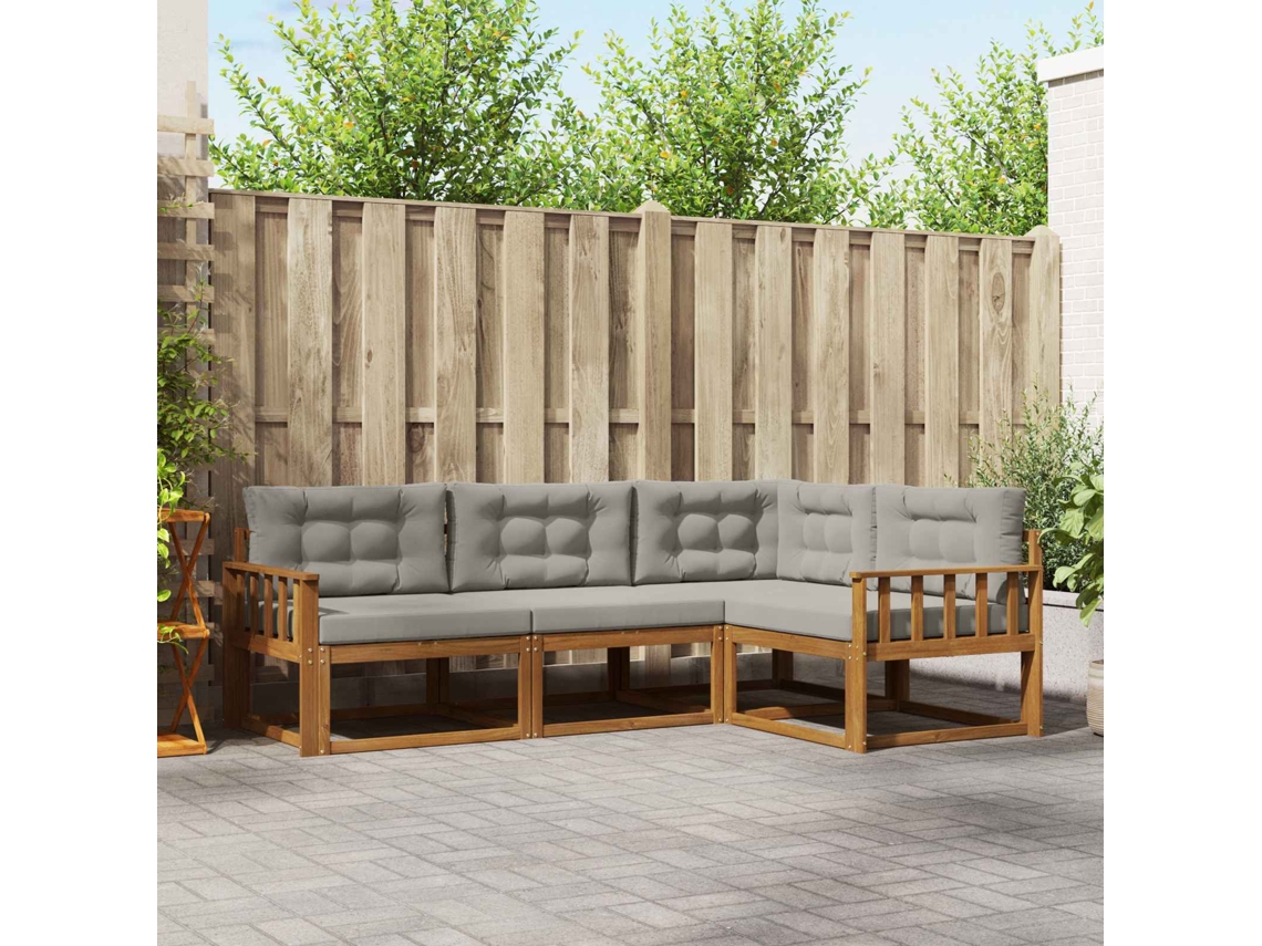 Vidaxl Conjunto De Sofás Para Exterior 4 Pcs Cinza Natural E Claro