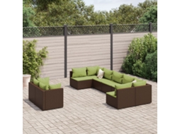 Vidaxl 9 Pcs Conjunto Sofás P/ Jardim C/ Almofadões Vime Pe Castanho