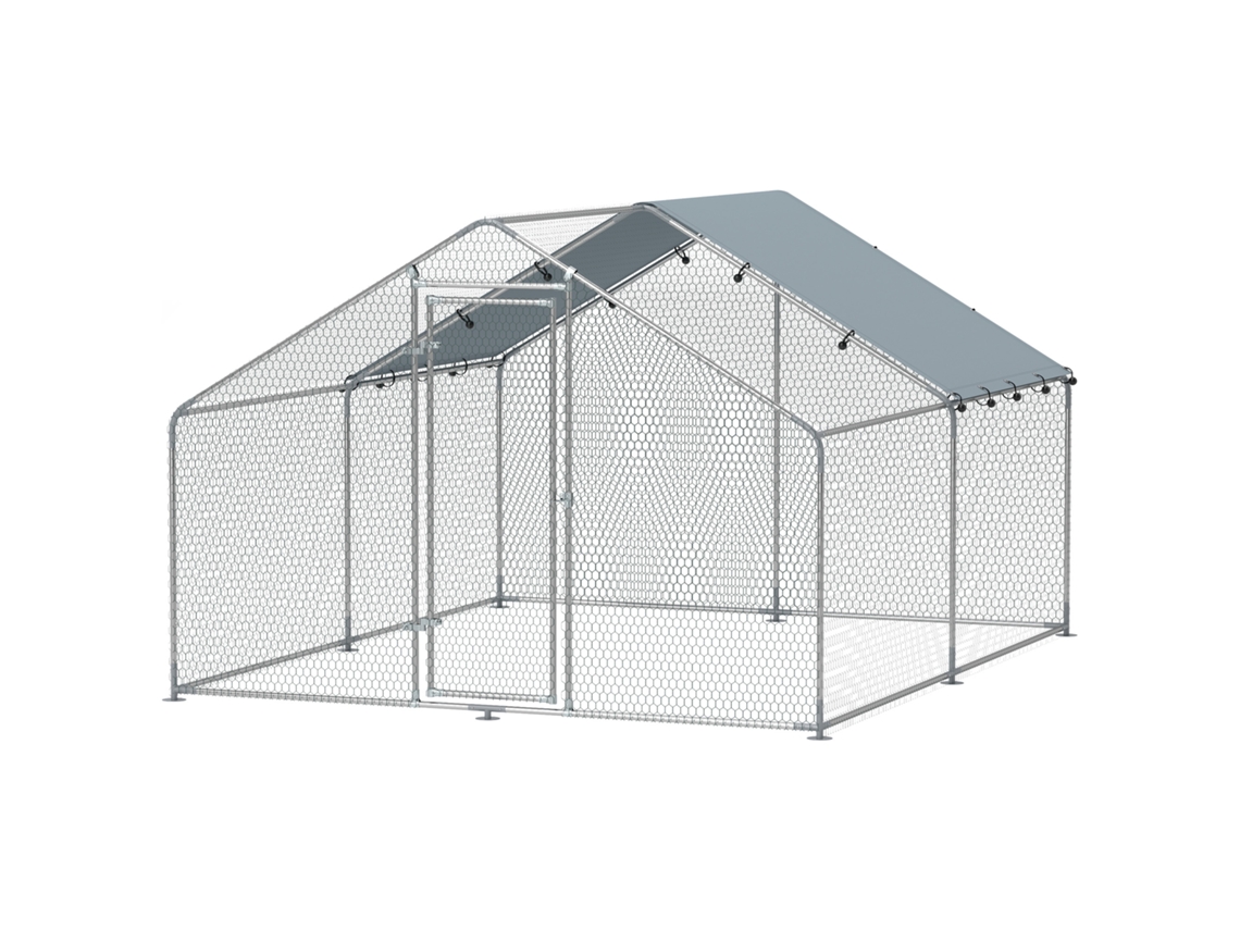 Galinheiro Aço Galvanizado 3x3,4x1,9m, com cobertura Anti uv, Capacidade 10-15 Galinhas, Prata | S/MARCA