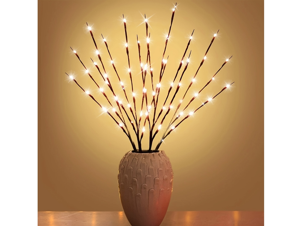 Conjunto de 4 Luzes Multifuncionais Galho Bétula com 20 Leds Brancos Quentes, Alimentadas por Bateria BRILVIBERA