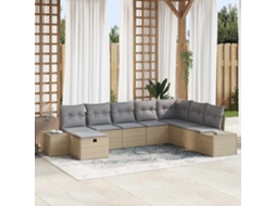 Vidaxl Conjunto De Sofá De Jardim 8 Unid. Bege Vime Pe