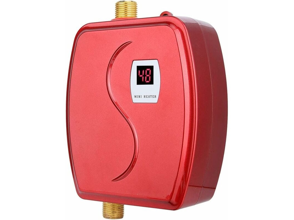 Compact Mini Electric Sem Tanques Aquecedor De Água Para Cozinha, Chuveiro De Banheiro, Vermelho, Construção De Aço Inoxidável, Auto Ajuste Inteligent