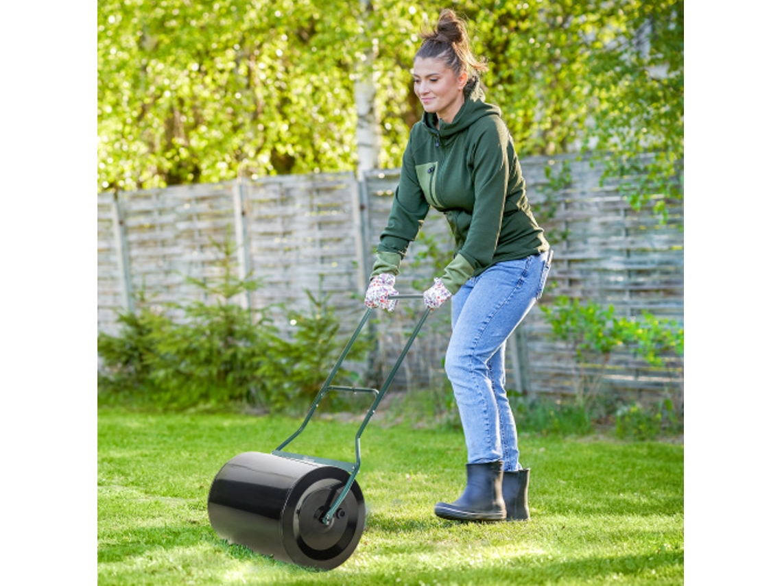 Rolo de jardim com cabo em U, 40 cm de diâmetro, capacidade para 60 l de água ou areia, metal preto, 57 x 40 x 123 cm, para um gramado perfeito.