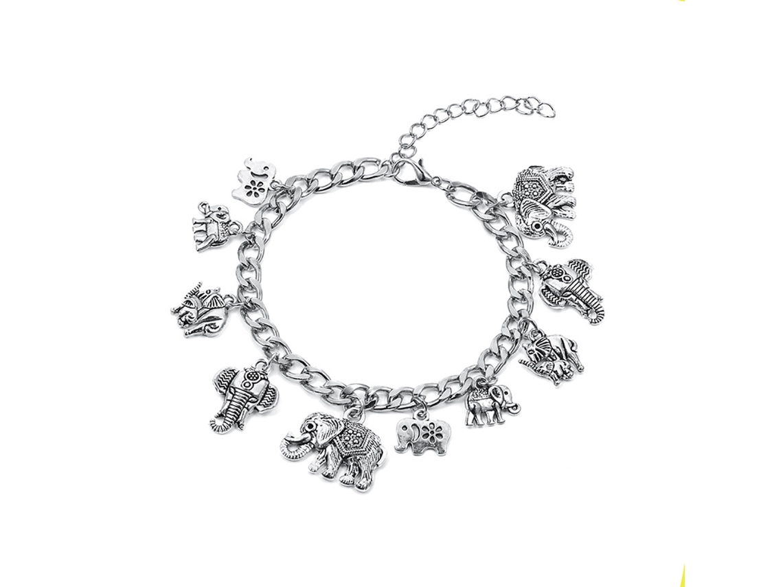 Pulseira De Liga Com Pingentes De Elefante Acessório Vintage Unisex